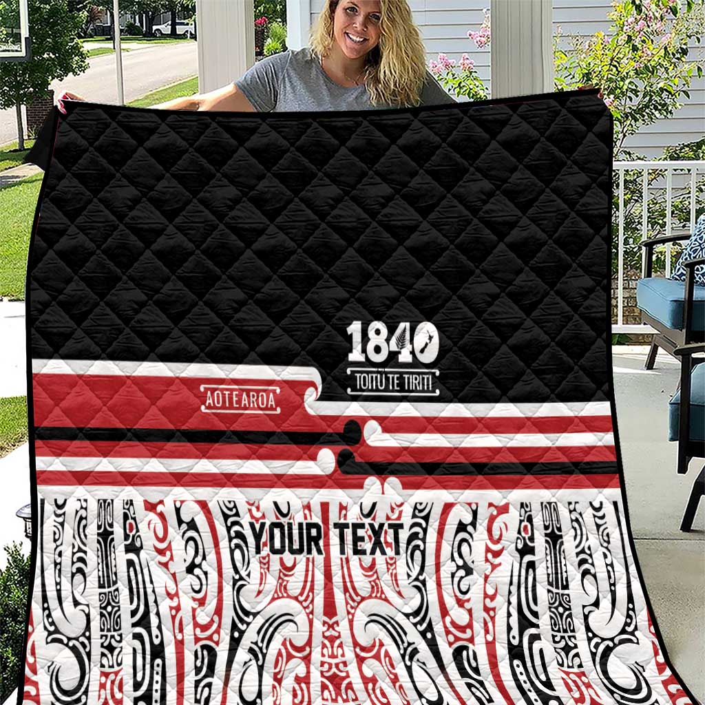 Personalised Toitu Te Tiriti Aotearoa 1840 Quilt Red Kowhaiwhai Puhoro LT9 Black - Polynesian Pride