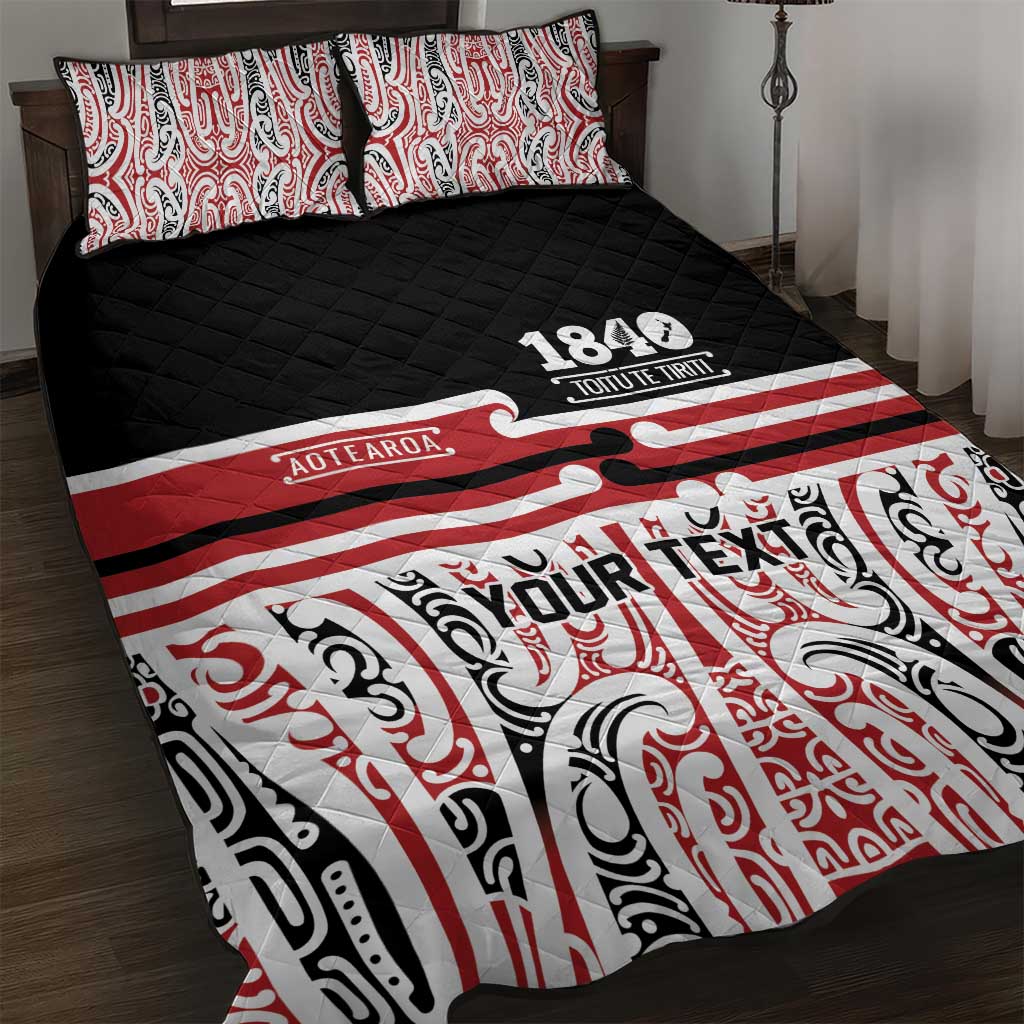 Personalised Toitu Te Tiriti Aotearoa 1840 Quilt Bed Set Red Kowhaiwhai Puhoro LT9 Black - Polynesian Pride