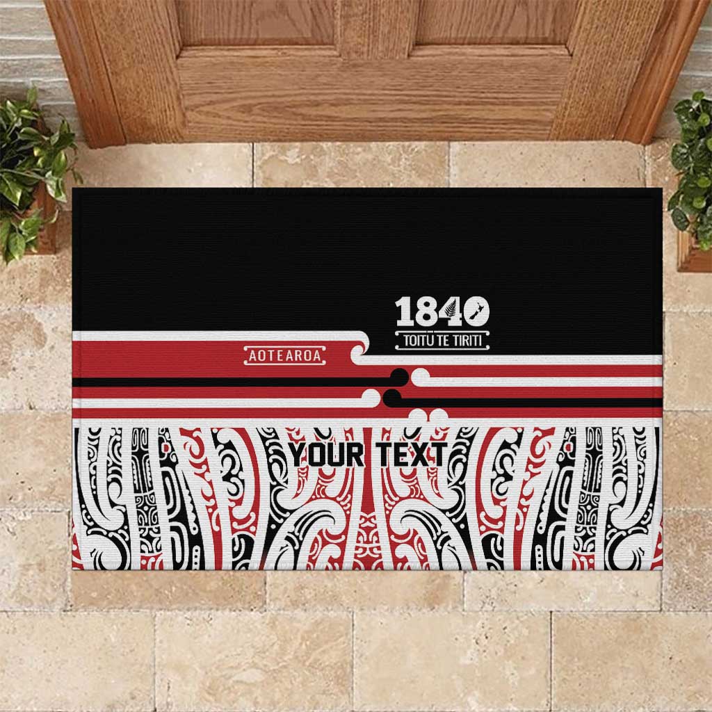Personalised Toitu Te Tiriti Aotearoa 1840 Rubber Doormat Red Kowhaiwhai Puhoro LT9 Black - Polynesian Pride