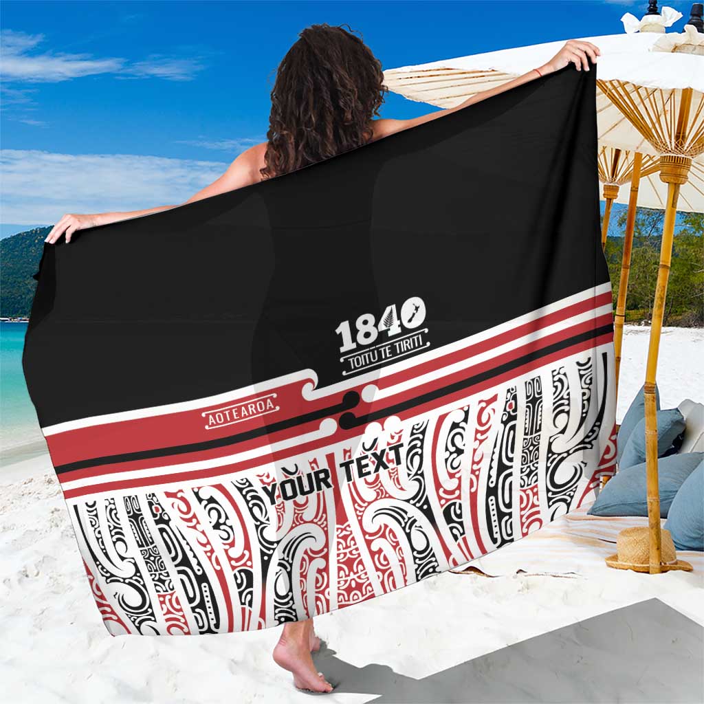 Personalised Toitu Te Tiriti Aotearoa 1840 Sarong Red Kowhaiwhai Puhoro LT9 One Size 44 x 66 inches Black - Polynesian Pride