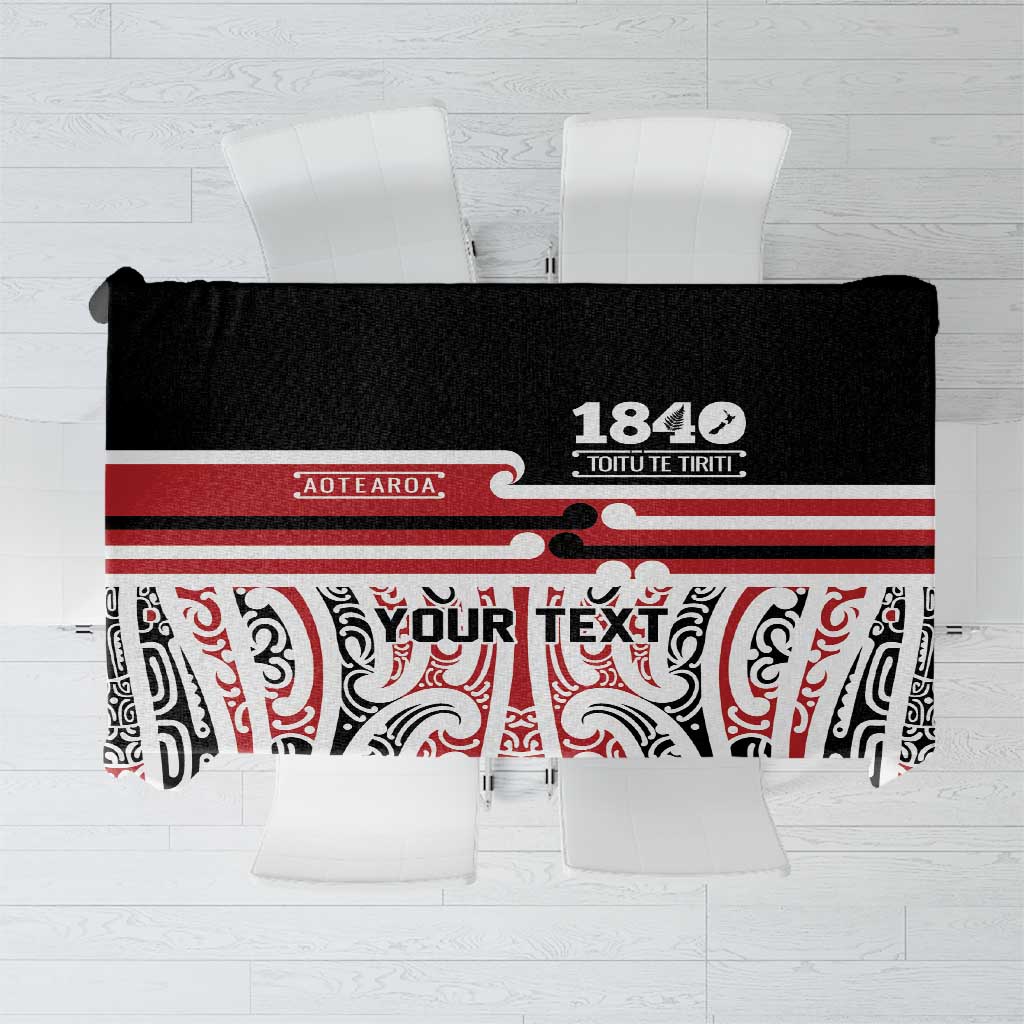 Personalised Toitu Te Tiriti Aotearoa 1840 Tablecloth Red Kowhaiwhai Puhoro LT9 Black - Polynesian Pride