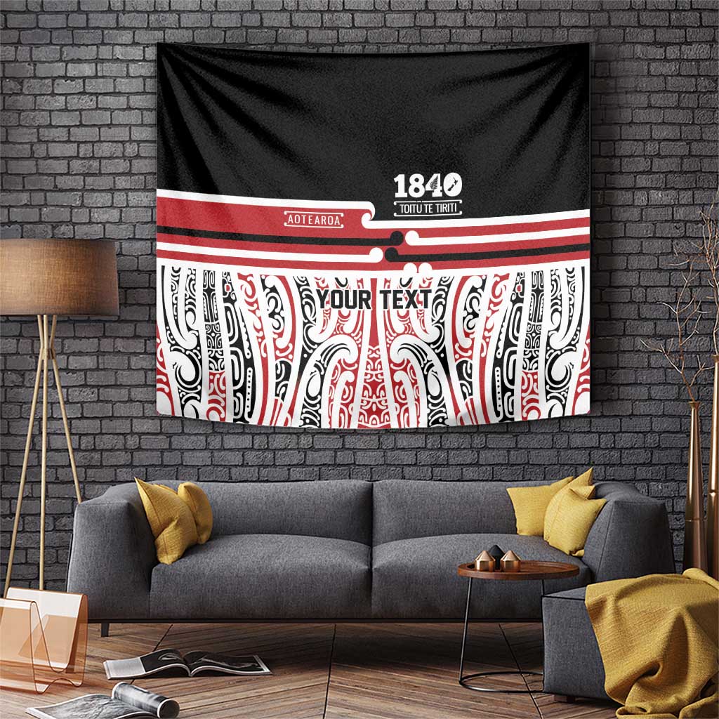 Personalised Toitu Te Tiriti Aotearoa 1840 Tapestry Red Kowhaiwhai Puhoro LT9 Black - Polynesian Pride