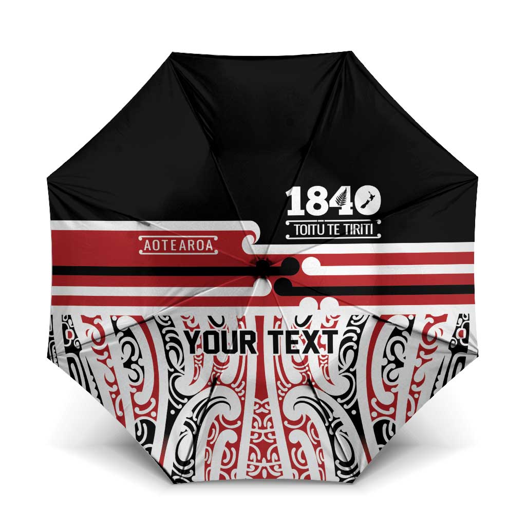 Personalised Toitu Te Tiriti Aotearoa 1840 Umbrella Red Kowhaiwhai Puhoro LT9 One Size Folded 11.42 inch Opened Diameter 37.4 inch Black - Polynesian Pride