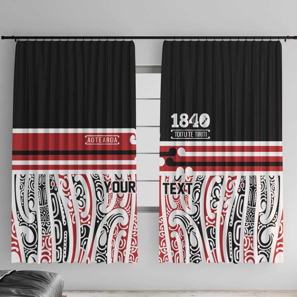 Personalised Toitu Te Tiriti Aotearoa 1840 Window Curtain Red Kowhaiwhai Puhoro LT9 With Hooks Black - Polynesian Pride