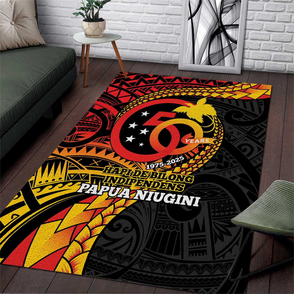 Papua New Guinea Tribal Tattoo Area Rug 50th Independence Anniversary LT9 Black - Polynesian Pride