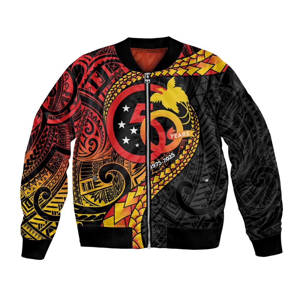 Papua New Guinea Tribal Tattoo Bomber Jacket 50th Independence Anniversary LT9 Unisex Black - Polynesian Pride