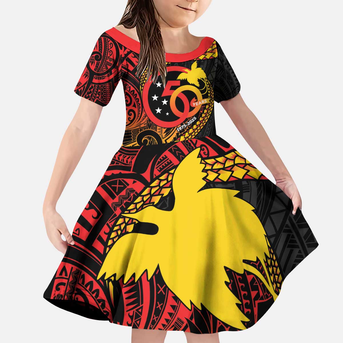 Papua New Guinea Tribal Tattoo Kid Short Sleeve Dress 50th Independence Anniversary LT9 KID Black - Polynesian Pride