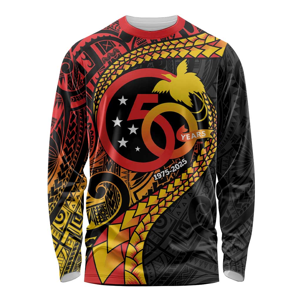 Papua New Guinea Tribal Tattoo Long Sleeve Shirt 50th Independence Anniversary LT9 Unisex Black - Polynesian Pride