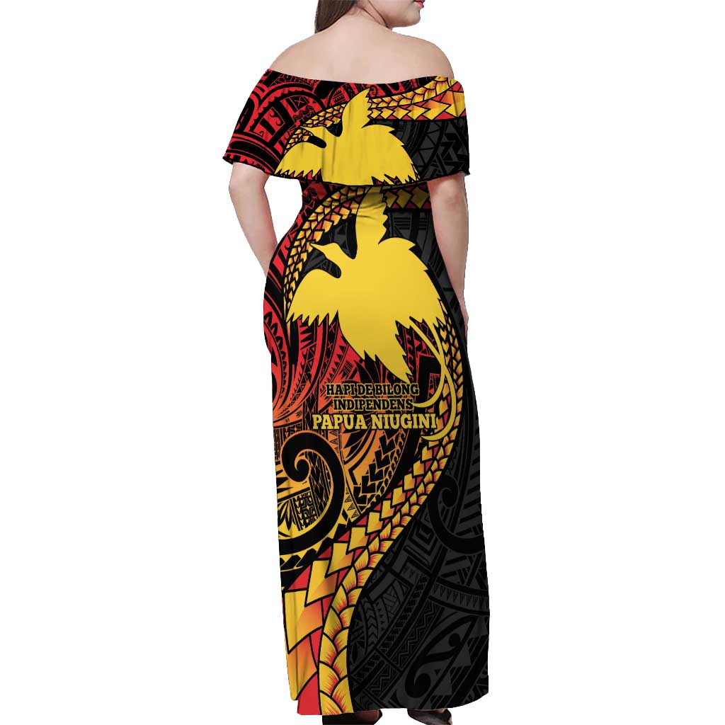 Papua New Guinea Tribal Tattoo Off Shoulder Maxi Dress 50th Independence Anniversary LT9 - Polynesian Pride