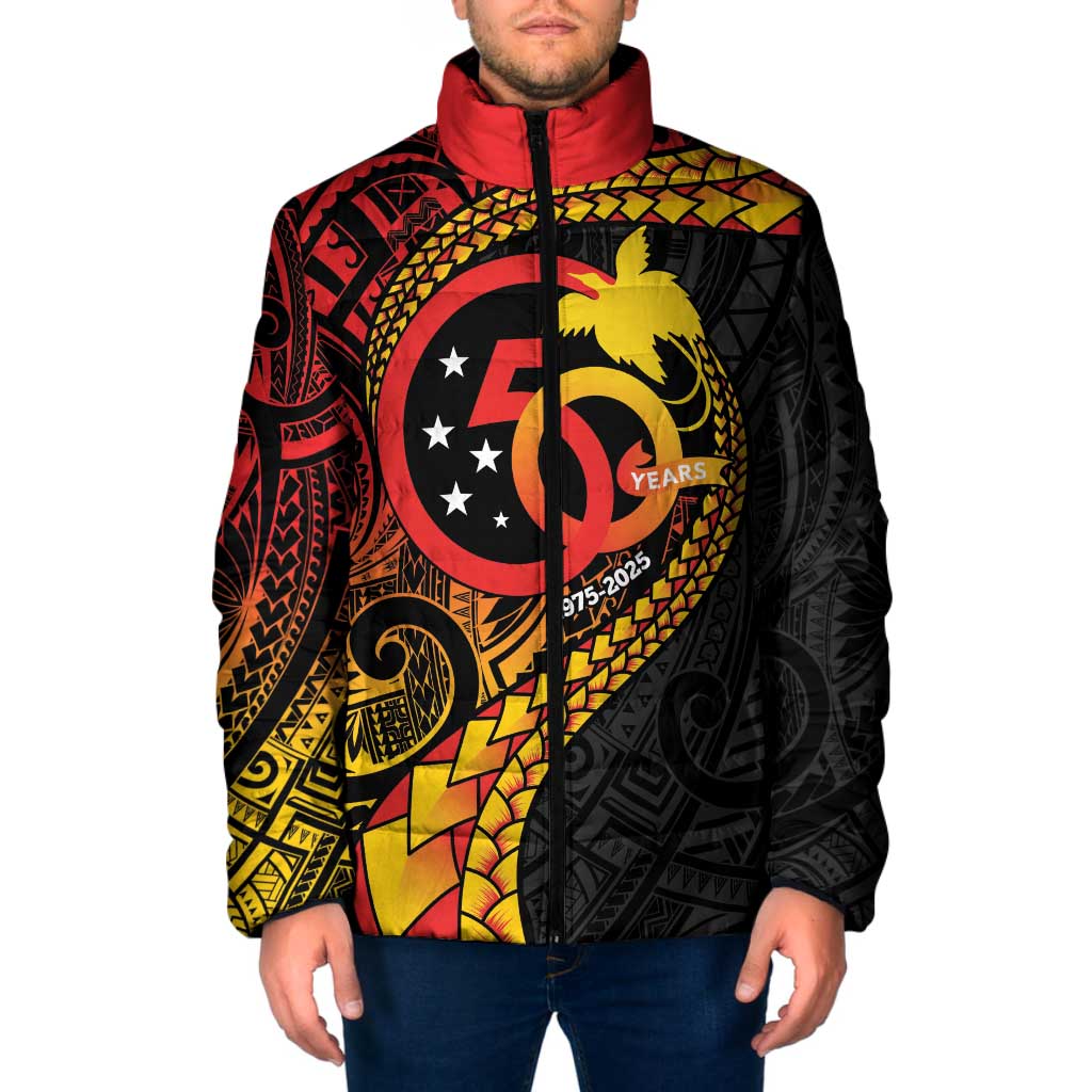 Papua New Guinea Tribal Tattoo Padded Jacket 50th Independence Anniversary LT9 Men Black - Polynesian Pride