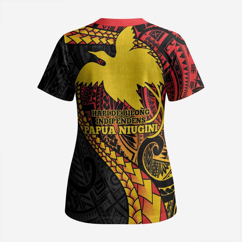 Papua New Guinea Tribal Tattoo Scrub Top 50th Independence Anniversary LT9 - Polynesian Pride