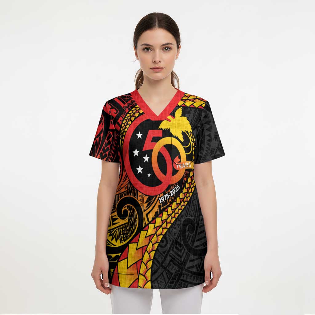 Papua New Guinea Tribal Tattoo Scrub Top 50th Independence Anniversary LT9 - Polynesian Pride