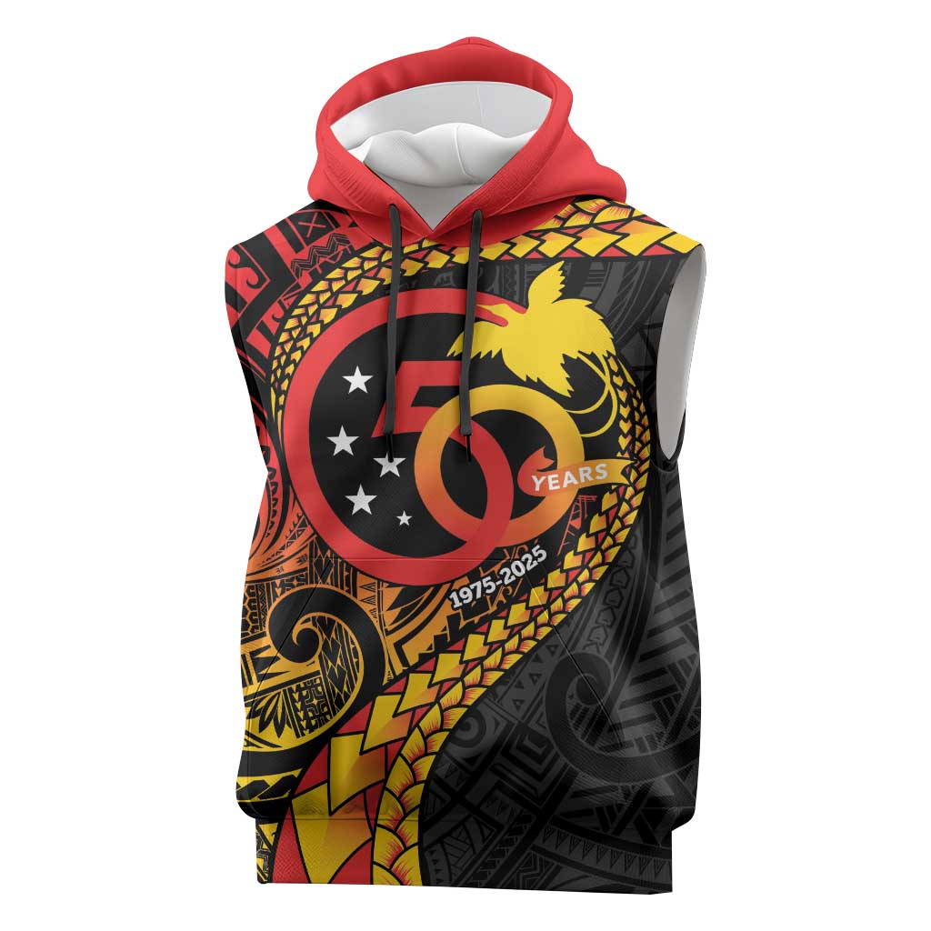 Papua New Guinea Tribal Tattoo Sleeveless Hoodie 50th Independence Anniversary LT9 Black - Polynesian Pride