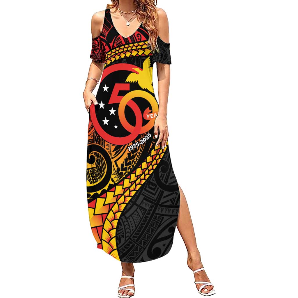 Papua New Guinea Tribal Tattoo Summer Maxi Dress 50th Independence Anniversary LT9 Women Black - Polynesian Pride
