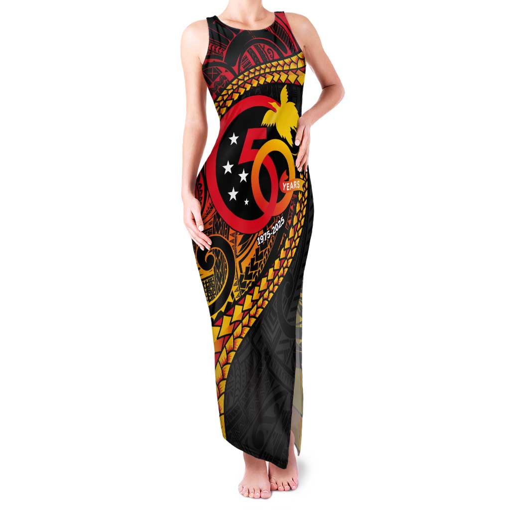 Papua New Guinea Tribal Tattoo Tank Maxi Dress 50th Independence Anniversary LT9 Women Black - Polynesian Pride