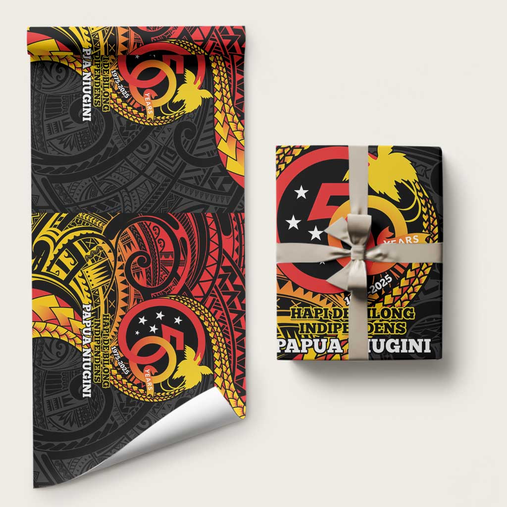 Papua New Guinea Tribal Tattoo Wrapping Paper 50th Independence Anniversary LT9 58" × 23" Black - Polynesian Pride