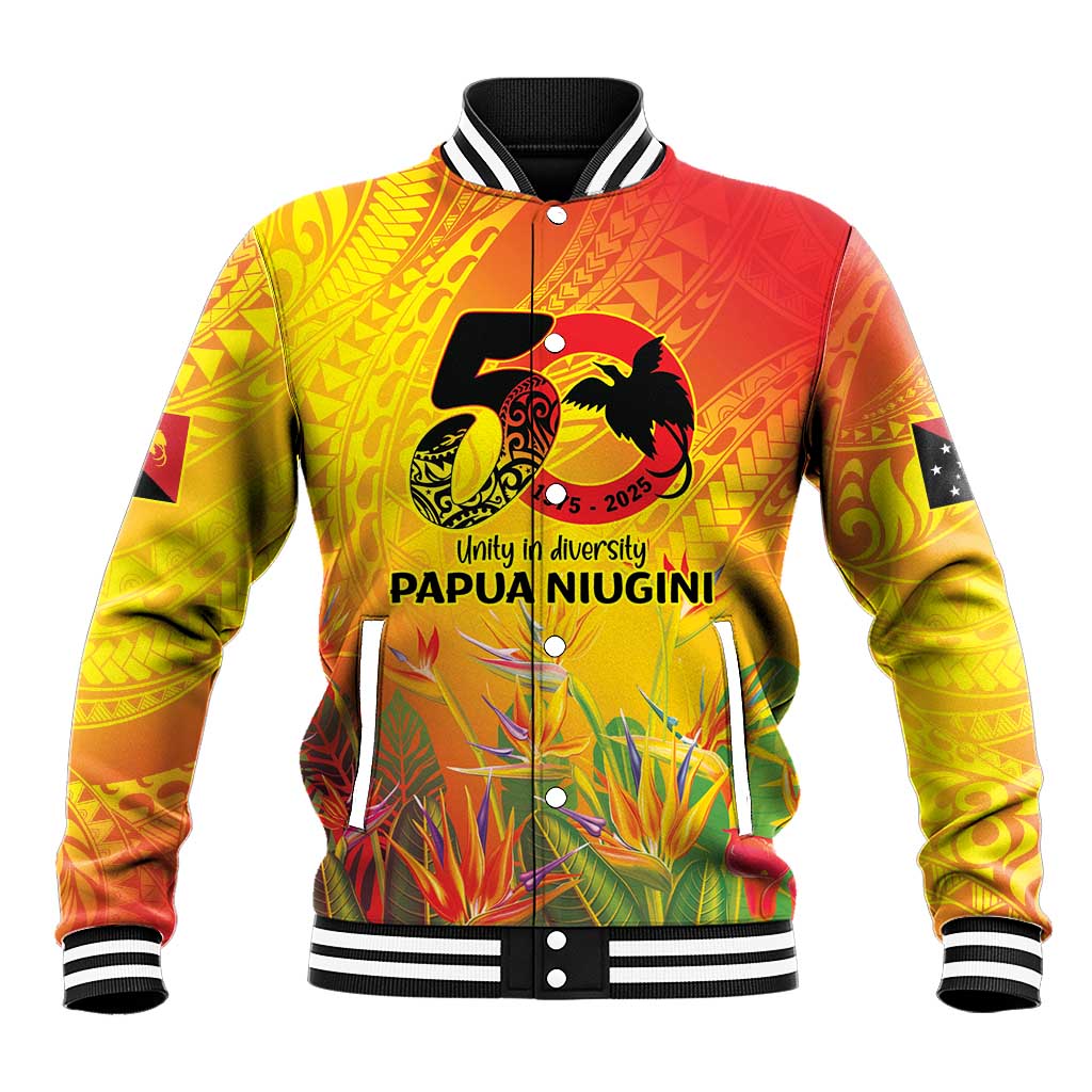 Papua New Guinea Unity in Diversity Baseball Jacket 50th Indipendens Papua Niugini LT9 Unisex Gold - Polynesian Pride