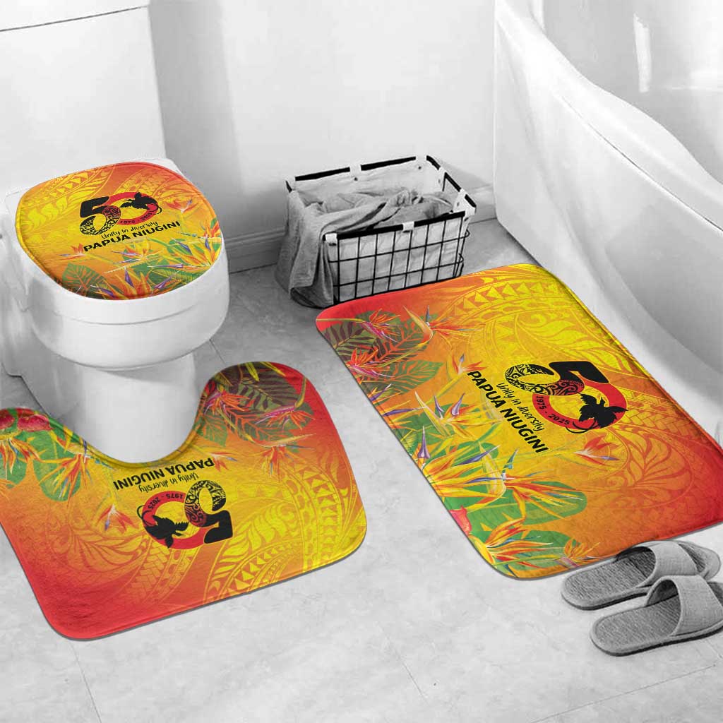 Papua New Guinea Unity in Diversity Bathroom Set 50th Indipendens Papua Niugini LT9 Mat Set Only (3 pcs) One Size Gold - Polynesian Pride