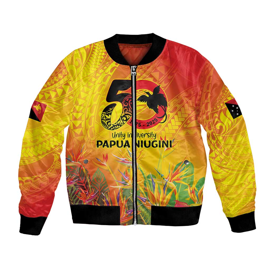 Papua New Guinea Unity in Diversity Bomber Jacket 50th Indipendens Papua Niugini LT9 Unisex Gold - Polynesian Pride
