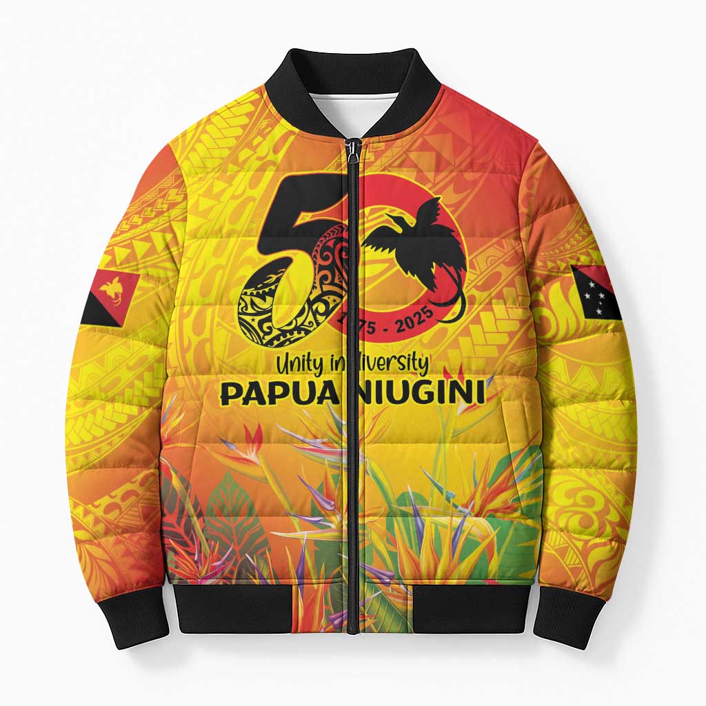 Papua New Guinea Unity in Diversity Bomber Puffer Jacket 50th Indipendens Papua Niugini LT9 Unisex Gold - Polynesian Pride