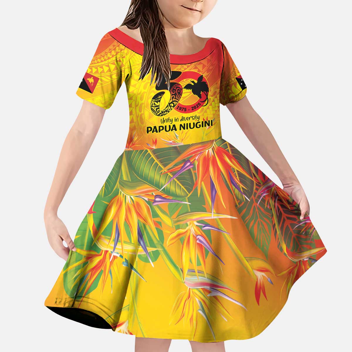 Papua New Guinea Unity in Diversity Kid Short Sleeve Dress 50th Indipendens Papua Niugini LT9 KID Gold - Polynesian Pride