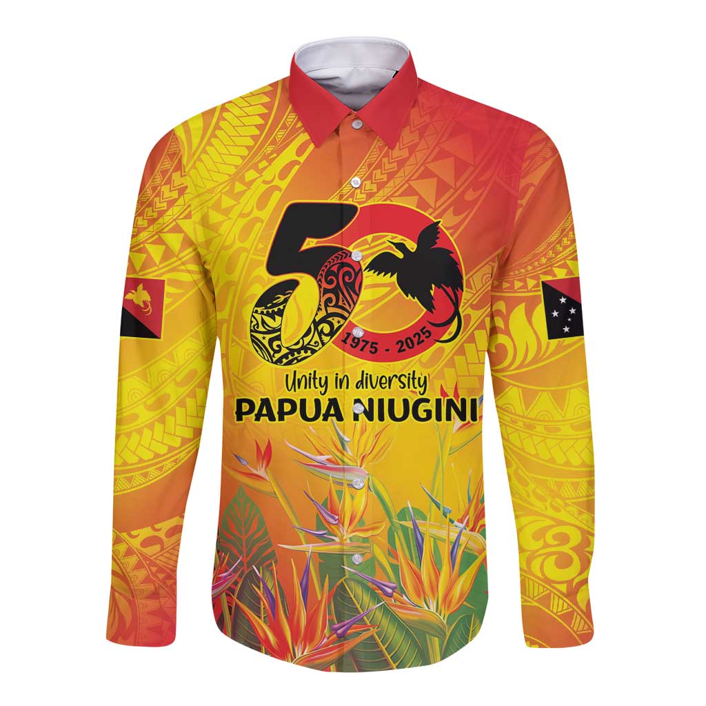 Papua New Guinea Unity in Diversity Long Sleeve Button Shirt 50th Indipendens Papua Niugini LT9 Unisex Gold - Polynesian Pride