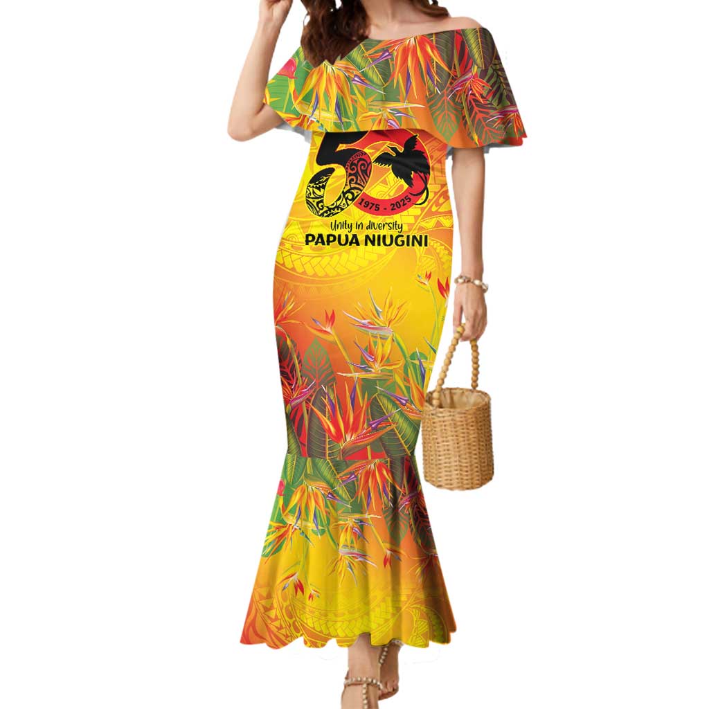 Papua New Guinea Unity in Diversity Mermaid Dress 50th Indipendens Papua Niugini LT9 Women Gold - Polynesian Pride