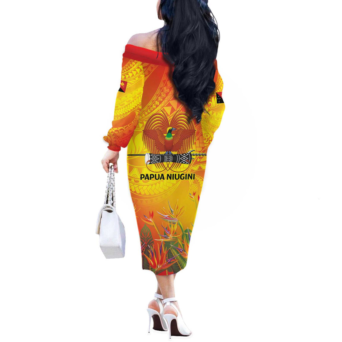 Papua New Guinea Unity in Diversity Off The Shoulder Long Sleeve Dress 50th Indipendens Papua Niugini LT9 - Polynesian Pride