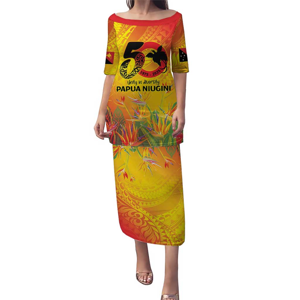 Papua New Guinea Unity in Diversity Puletasi 50th Indipendens Papua Niugini LT9 Long Dress Gold - Polynesian Pride