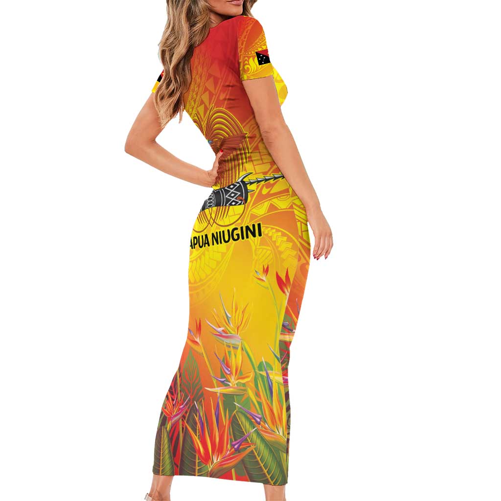 Papua New Guinea Unity in Diversity Short Sleeve Bodycon Dress 50th Indipendens Papua Niugini LT9 - Polynesian Pride