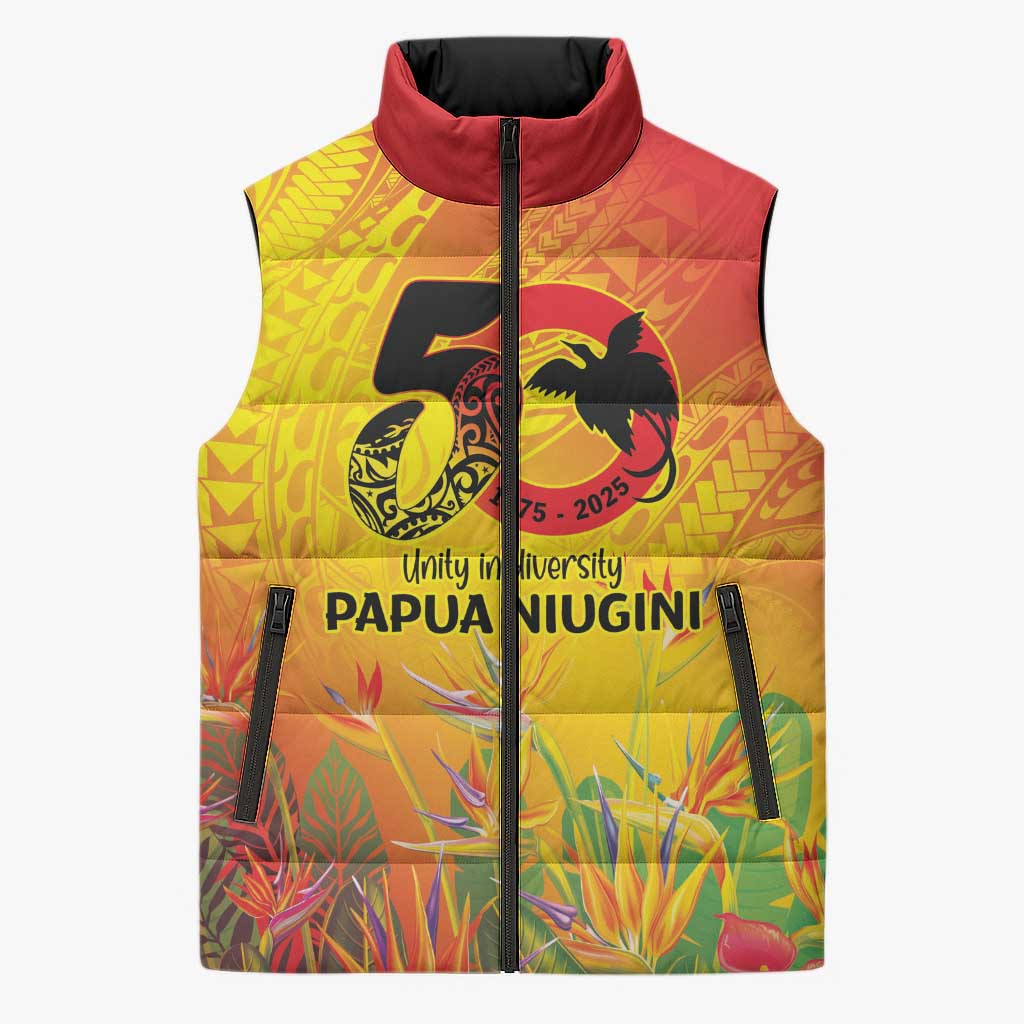 Papua New Guinea Unity in Diversity Sleeveless Puffer Jacket 50th Indipendens Papua Niugini LT9 Unisex Gold - Polynesian Pride