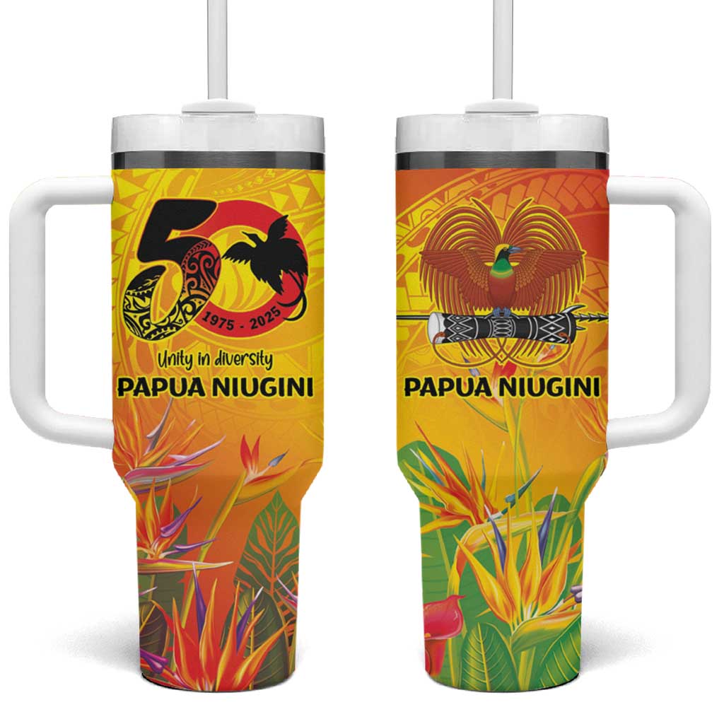 Papua New Guinea Unity in Diversity Tumbler With Handle 50th Indipendens Papua Niugini LT9 One Size: 40 oz Gold - Polynesian Pride