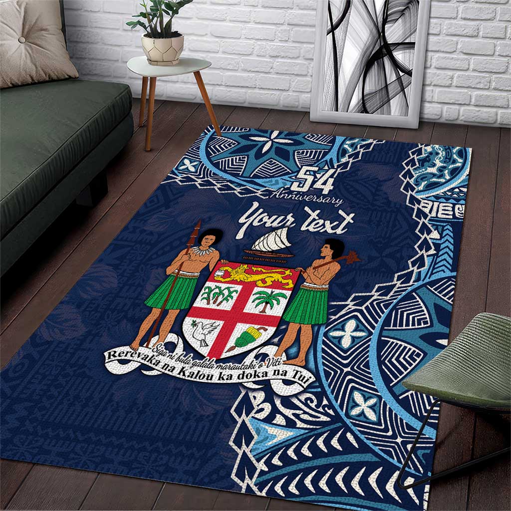 Personalised Fiji 54th Anniversary Area Rug Siga Ni Bula Galala Marautaki O Viti LT9 Blue - Polynesian Pride