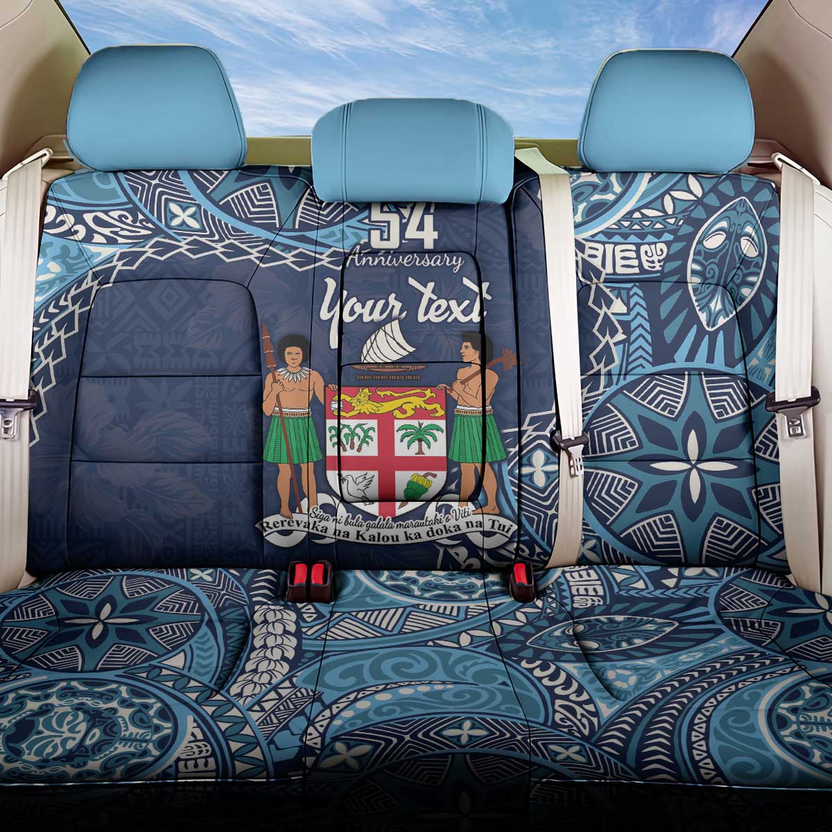 Personalised Fiji 54th Anniversary Back Car Seat Cover Siga Ni Bula Galala Marautaki O Viti LT9 One Size Blue - Polynesian Pride