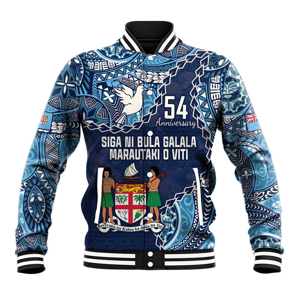 Personalised Fiji 54th Anniversary Baseball Jacket Siga Ni Bula Galala Marautaki O Viti LT9 Unisex Blue - Polynesian Pride