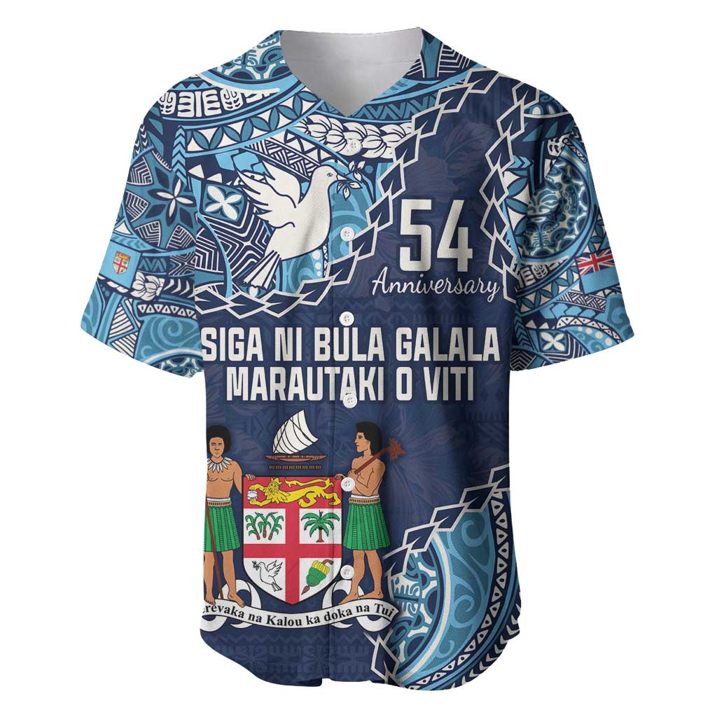 Personalised Fiji 54th Anniversary Baseball Jersey Siga Ni Bula Galala Marautaki O Viti LT9 Blue - Polynesian Pride
