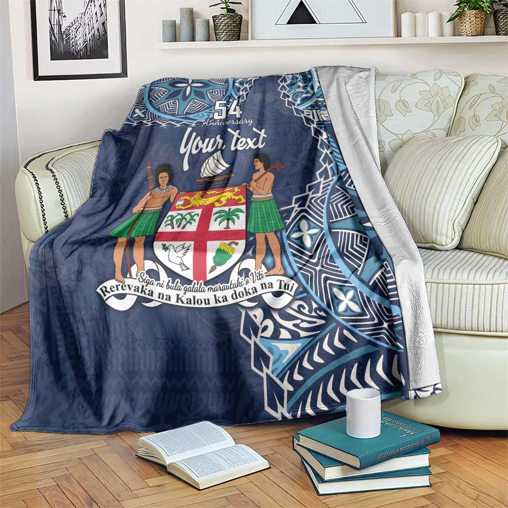 Personalised Fiji 54th Anniversary Blanket Siga Ni Bula Galala Marautaki O Viti LT9 Blue - Polynesian Pride
