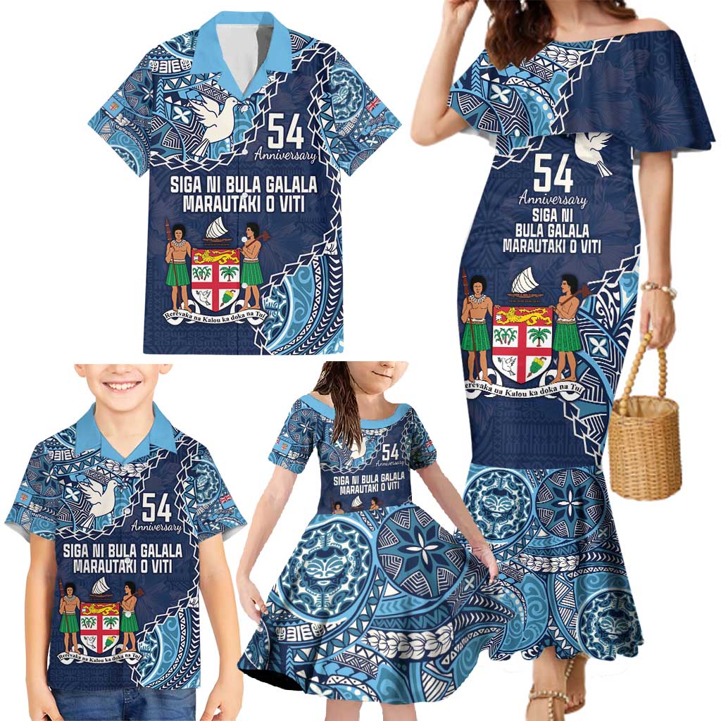 Personalised Fiji 54th Anniversary Family Matching Mermaid Dress and Hawaiian Shirt Siga Ni Bula Galala Marautaki O Viti LT9