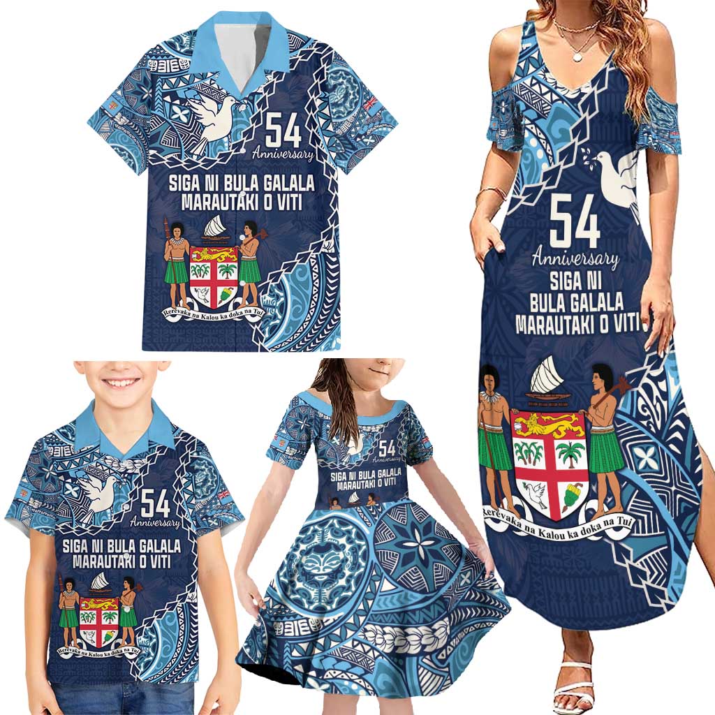 Personalised Fiji 54th Anniversary Family Matching Summer Maxi Dress and Hawaiian Shirt Siga Ni Bula Galala Marautaki O Viti LT9