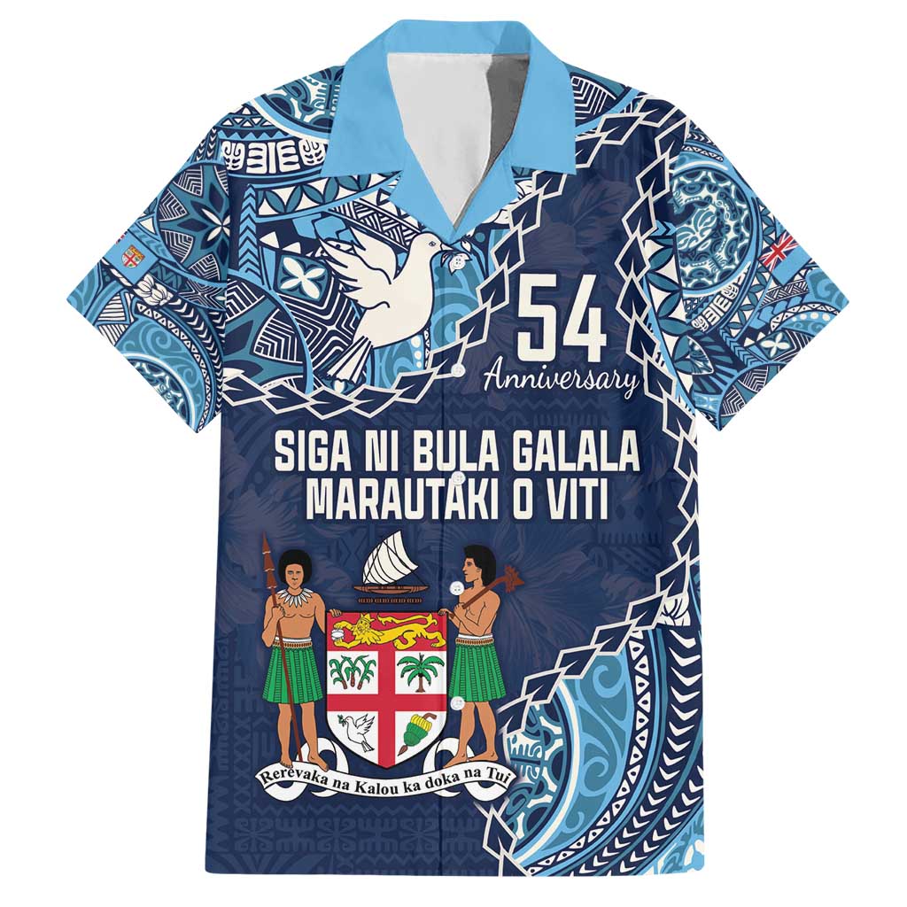 Personalised Fiji 54th Anniversary Hawaiian Shirt Siga Ni Bula Galala Marautaki O Viti LT9 Blue - Polynesian Pride