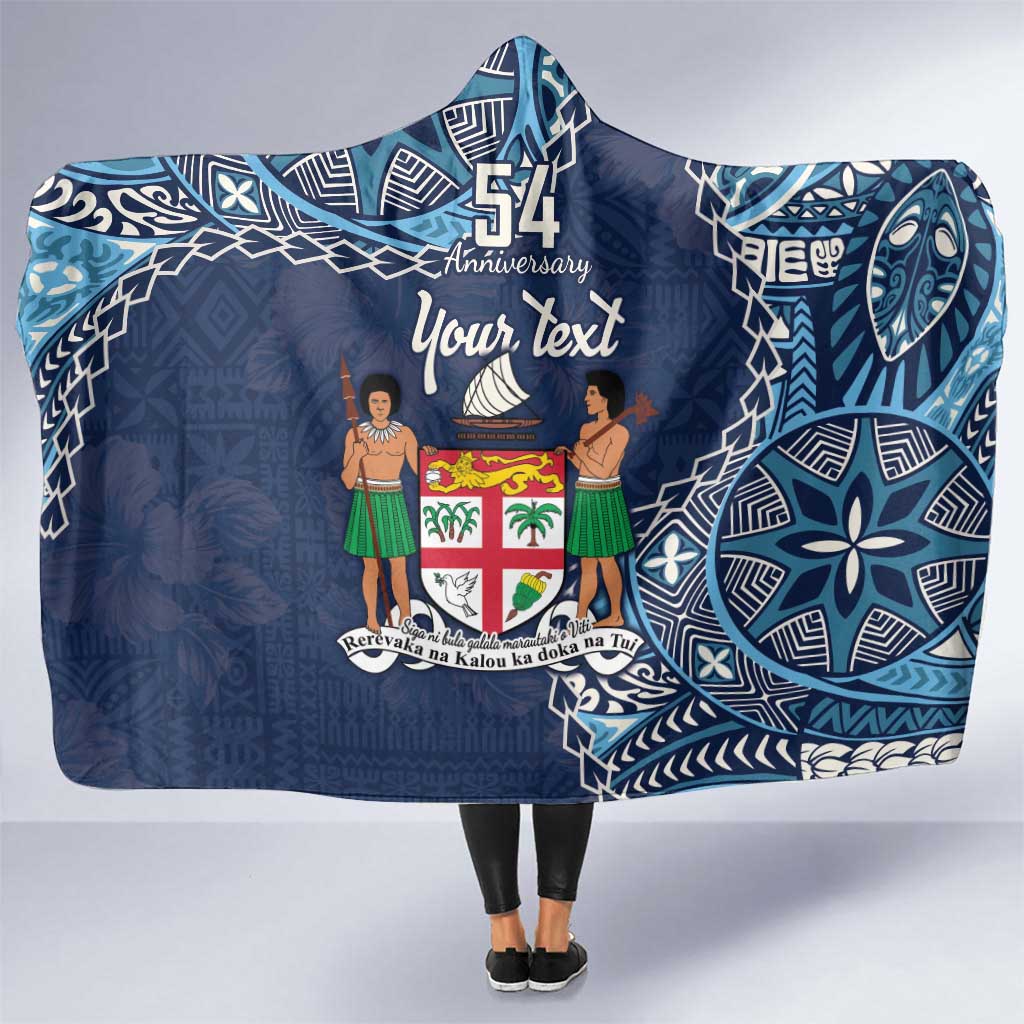 Personalised Fiji 54th Anniversary Hooded Blanket Siga Ni Bula Galala Marautaki O Viti LT9 One Size Blue - Polynesian Pride
