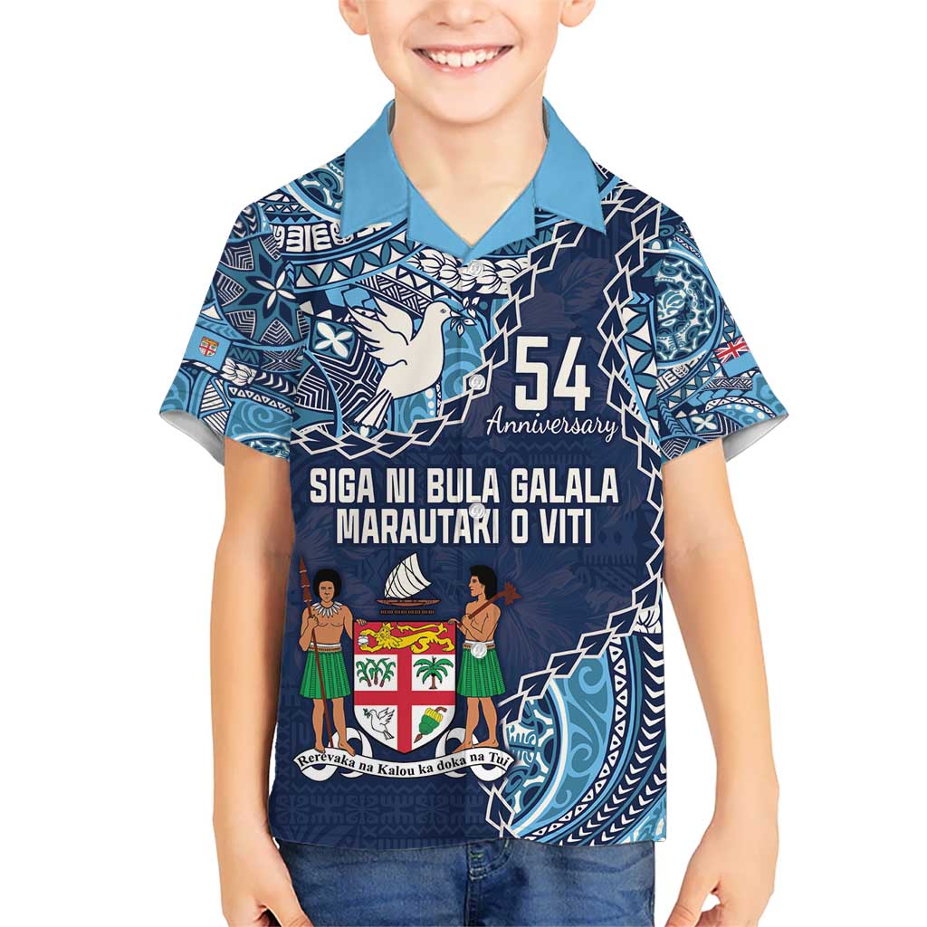 Personalised Fiji 54th Anniversary Kid Hawaiian Shirt Siga Ni Bula Galala Marautaki O Viti LT9 Kid Blue - Polynesian Pride