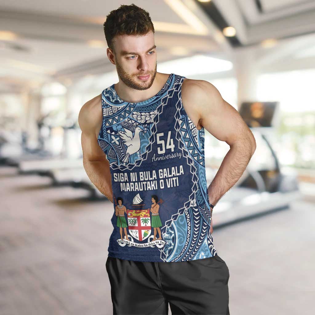 Personalised Fiji 54th Anniversary Men Tank Top Siga Ni Bula Galala Marautaki O Viti LT9 Blue - Polynesian Pride