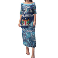 Personalised Fiji 54th Anniversary Puletasi Siga Ni Bula Galala Marautaki O Viti LT9 Long Dress Blue - Polynesian Pride