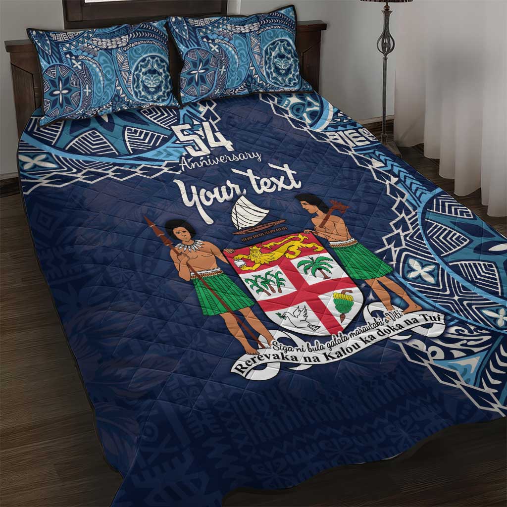 Personalised Fiji 54th Anniversary Quilt Bed Set Siga Ni Bula Galala Marautaki O Viti LT9 Blue - Polynesian Pride