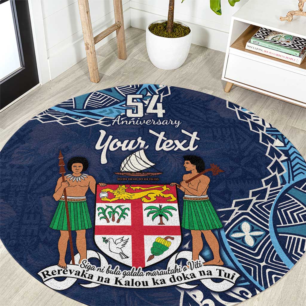 Personalised Fiji 54th Anniversary Round Carpet Siga Ni Bula Galala Marautaki O Viti LT9 Blue - Polynesian Pride