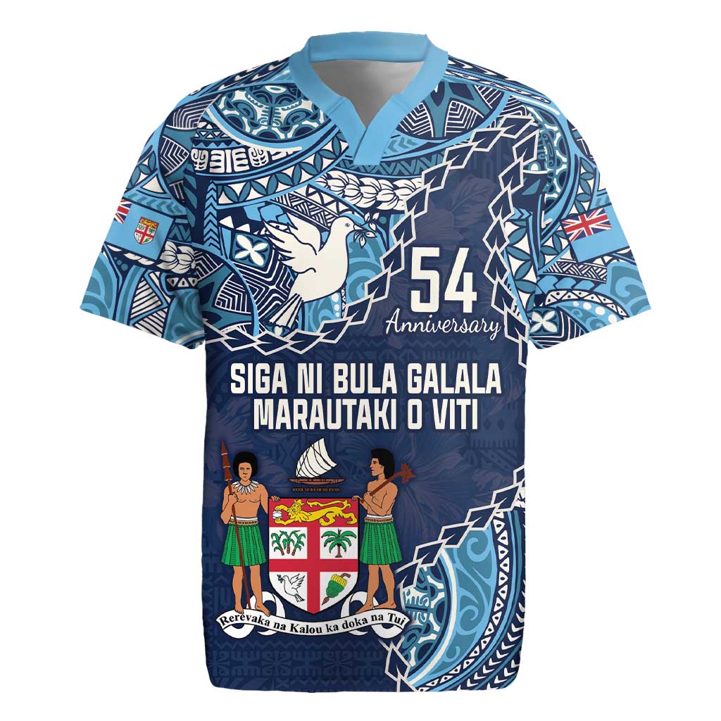 Personalised Fiji 54th Anniversary Rugby Jersey Siga Ni Bula Galala Marautaki O Viti LT9 Blue - Polynesian Pride