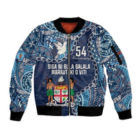 Personalised Fiji 54th Anniversary Sleeve Zip Bomber Jacket Siga Ni Bula Galala Marautaki O Viti LT9 Unisex Blue - Polynesian Pride