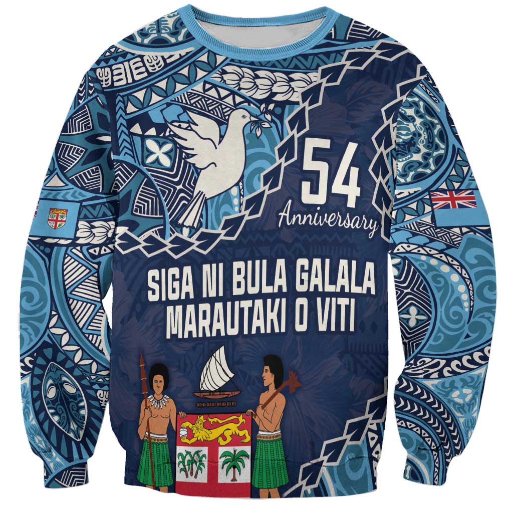 Personalised Fiji 54th Anniversary Sweatshirt Siga Ni Bula Galala Marautaki O Viti LT9 Unisex Blue - Polynesian Pride