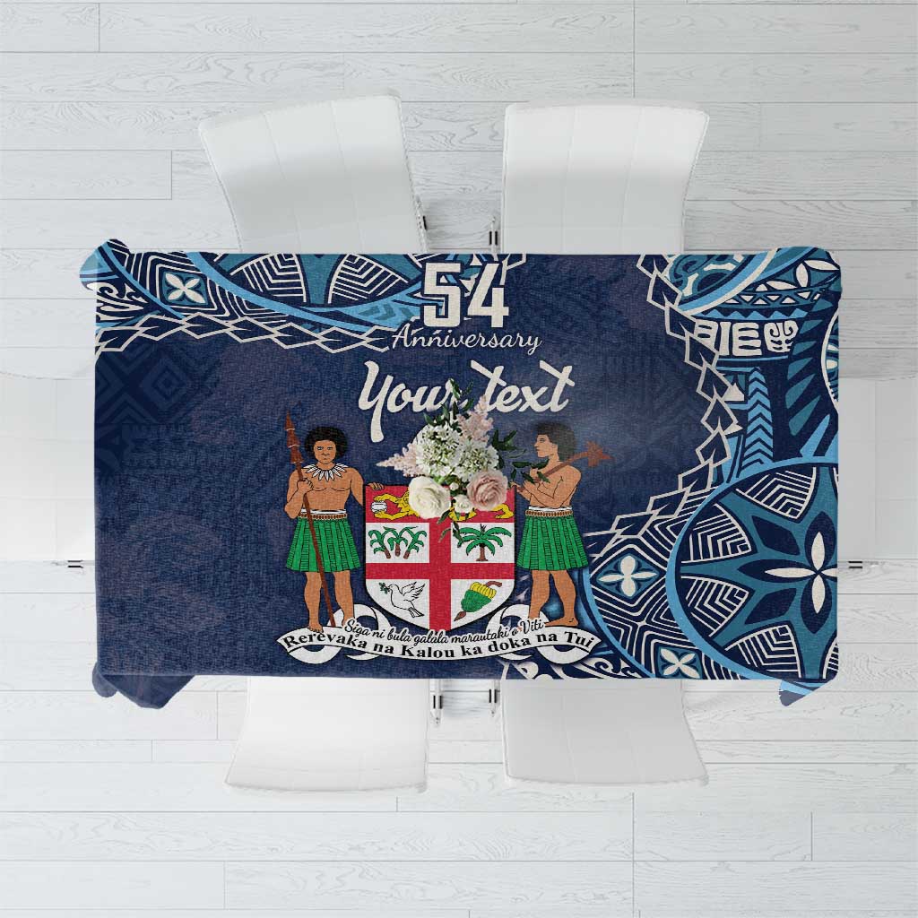 Personalised Fiji 54th Anniversary Tablecloth Siga Ni Bula Galala Marautaki O Viti LT9 Blue - Polynesian Pride